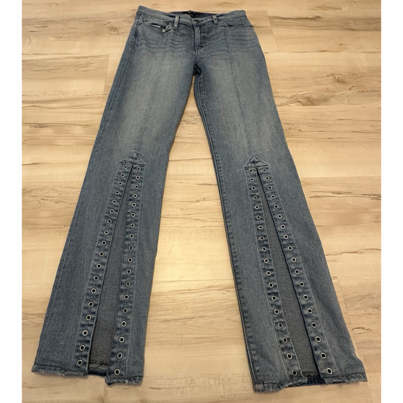 HUDSON Women 30 Jeans Split Leg Nico Mid Rise Cigarette Grommets Pintuck Lt Blue - Picture 4 of 15